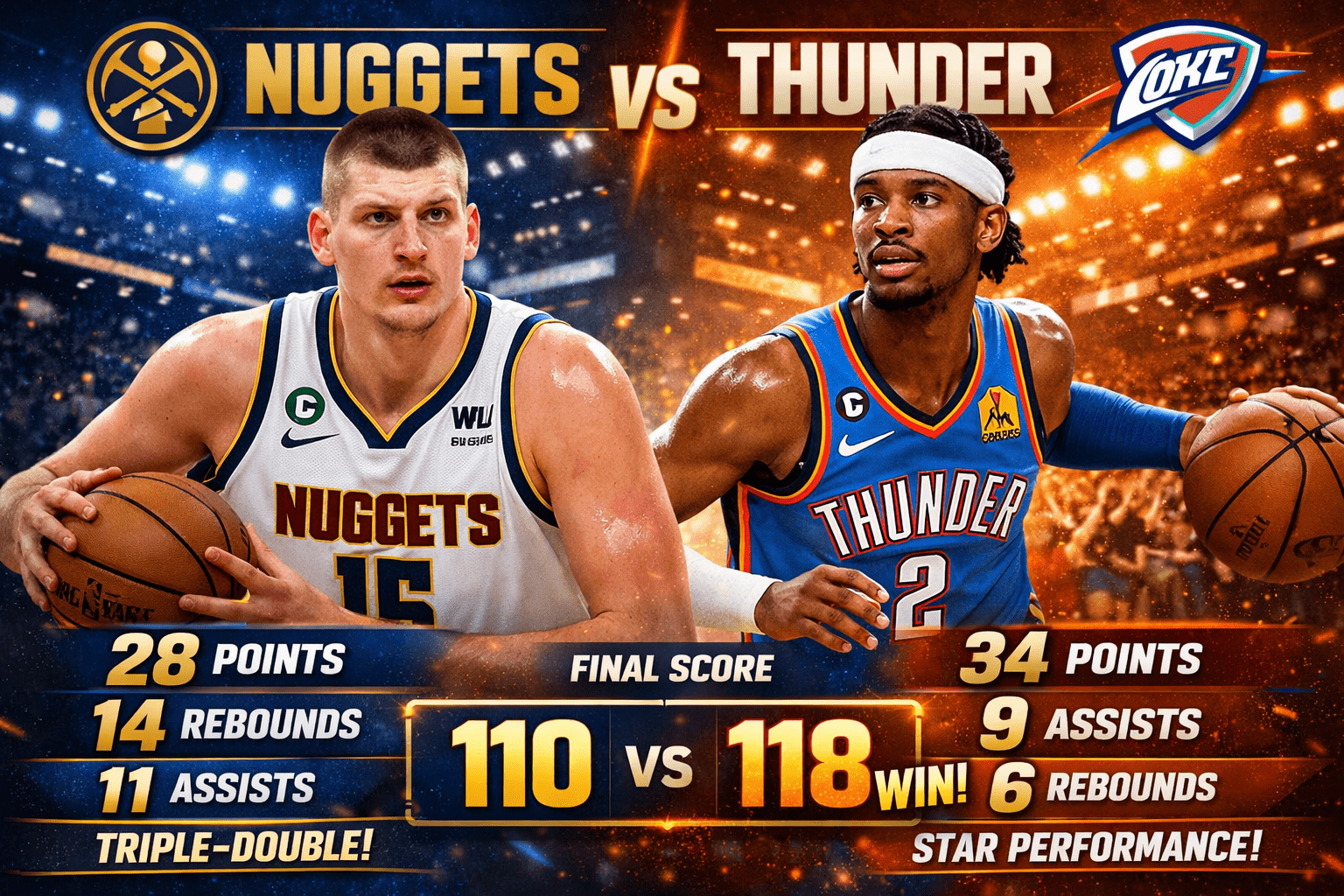 Denver Nuggets vs Oklahoma City Thunder Match Player Stats