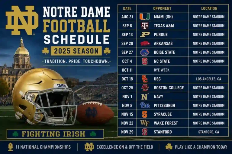 Notre Dame football schedule 2025 rivalry game action shot at Notre Dame Stadium